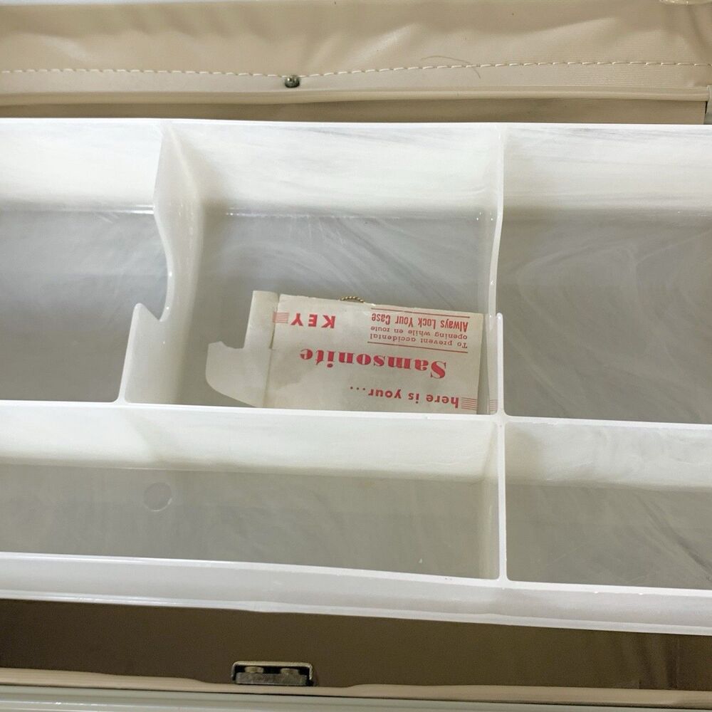 Vintage Samsonite Streamlite Travel Case Marble Make-Up Luggage Mirror Tray Key - Picture 11 of 16